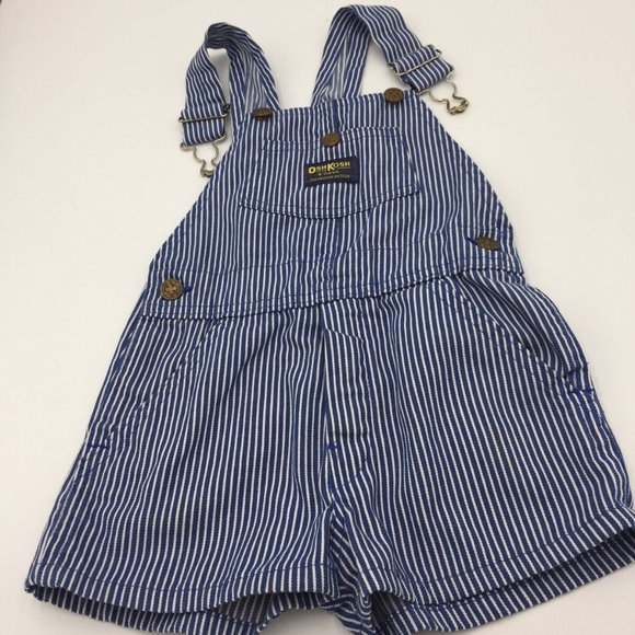 Vintage 1990's OshKosh B'Gosh Boys Striped Engineer Shortalls Overalls S… - Picture 7 of 13